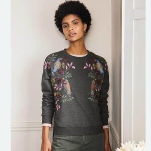BODEN Interest sweatshirt Charcoal Marl with Bird Embroidery, crewneck - size S
